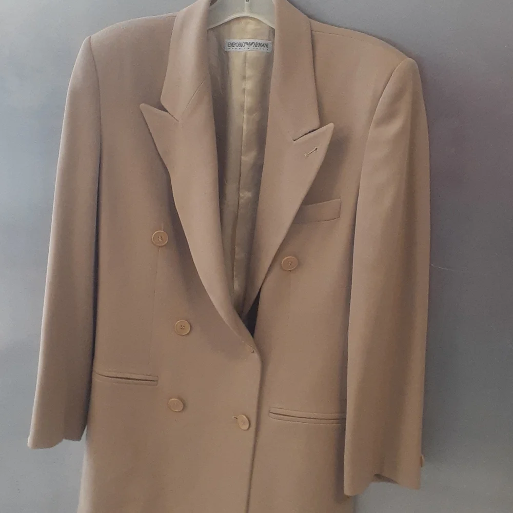 Emporio Armani Italy TUXETO Jacket Wool Dress Coat 44 US 8 M Tan Double Breasted